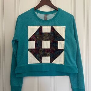 Teal Patchwork Women's Cropped Sweatshirt